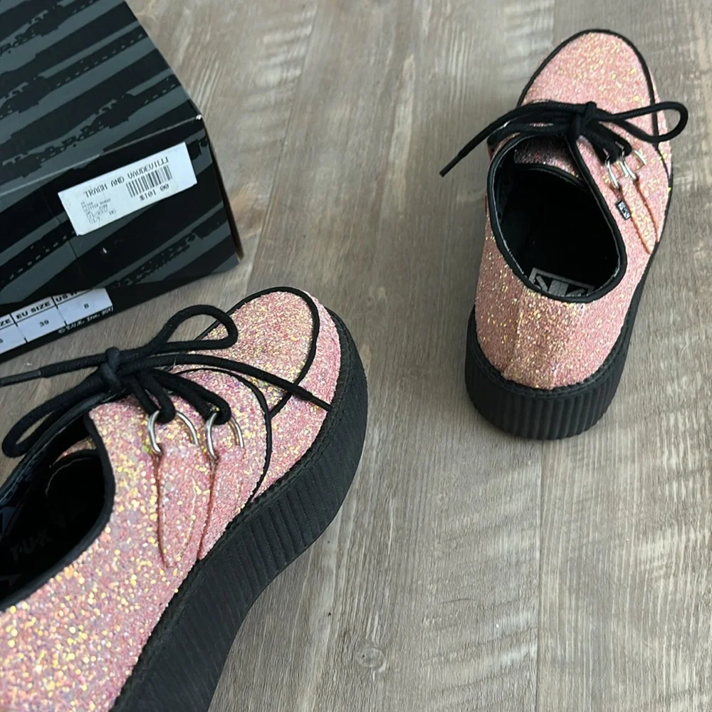 Pink glitter mondo platform creepers by T.U.K women’s size 8 men’s 6 - Picture 9 of 9